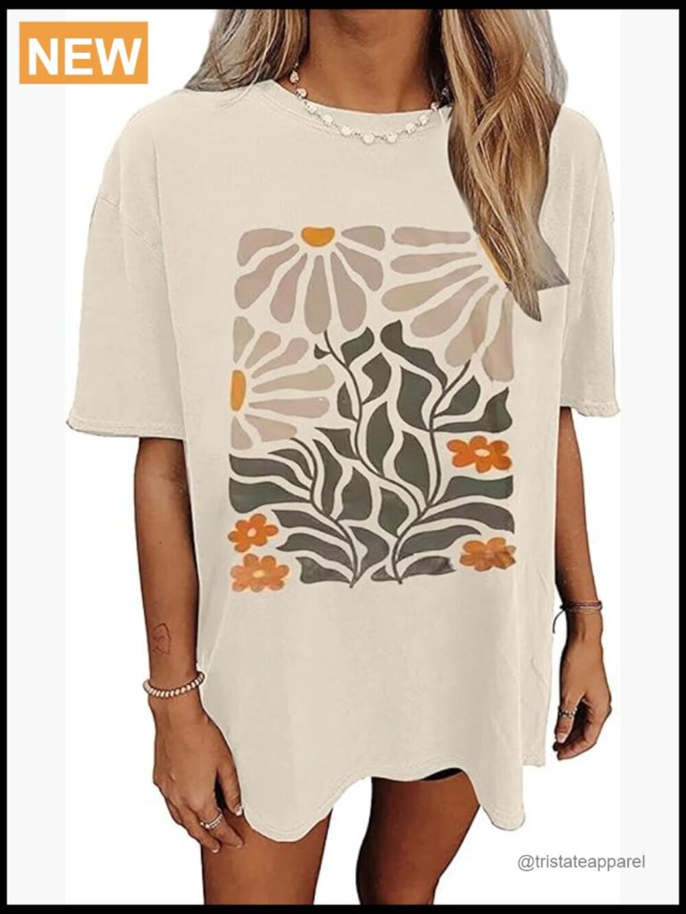 Oversized Flower Graphic Tee Short Sleeve Loose Fit Top
